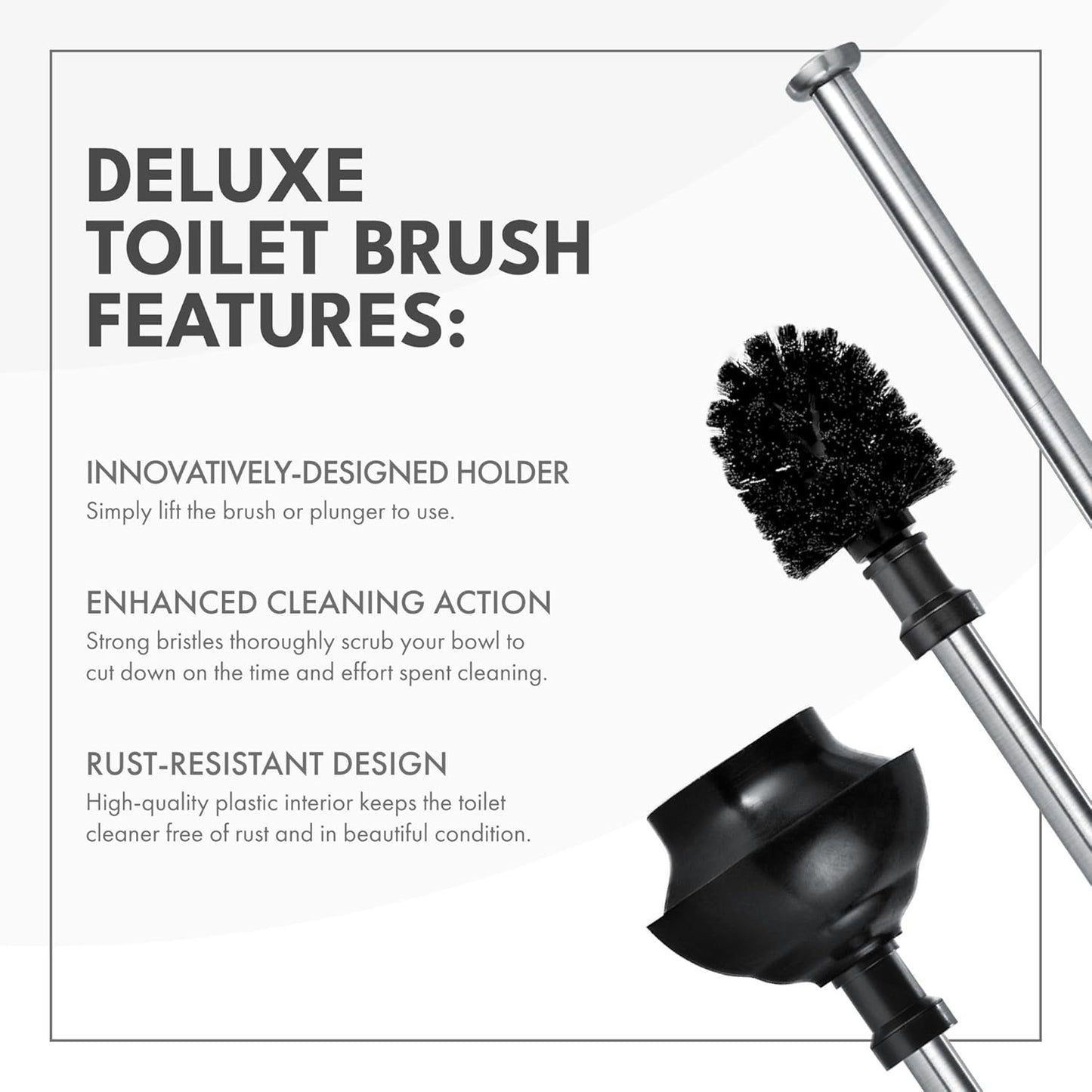7.5" 9" 20.5") ToiletTree Products Modern Deluxe Freestanding Toilet Brush and Plunger Combo (Black - x x
