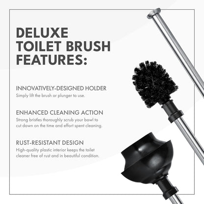 7.5" 9" 20.5") ToiletTree Products Modern Deluxe Freestanding Toilet Brush and Plunger Combo (Black - x x