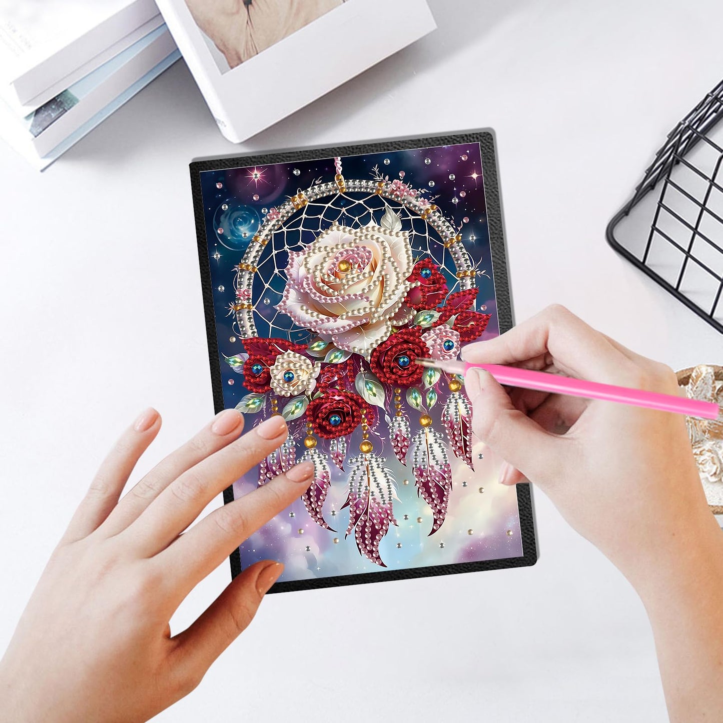 JZHYOAN Rose DIY Diamond Painting Blank Notebook 5D Flower Diamond Art Journal Sketchbook Mosaic Cross Stitch Note Book Kit Gem Art Dairy Travel Drawing Message Art Notebook Craft for Adult Office