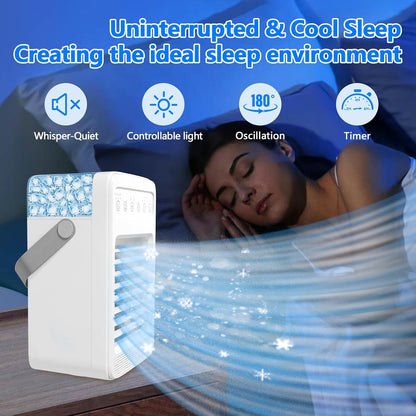 Portable Air Conditioners with 180° Oscillation, Mini AC Unit, 4 Wind Speeds, Large Water Tank for Room