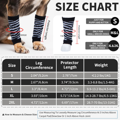 ROZKITCH 4PCS Dog Elbow Protector, Cheetah Leg Warmer Elbow Wrap, Leg Sleeve to Stop Licking, Pet Elastic Knitted Breathable Protective Socks for Chihuahua, Yorkshire Terrier Black M