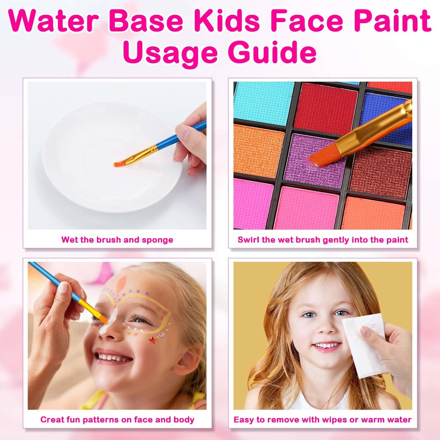Professional Face Painting Kit for Kids and Adults – 54 Color Water Activated Cosplay Makeup Kit, Non-Toxic Body Paint with Stencils, Gems, Brushes– for Halloween FX, Bday Parties, School Event