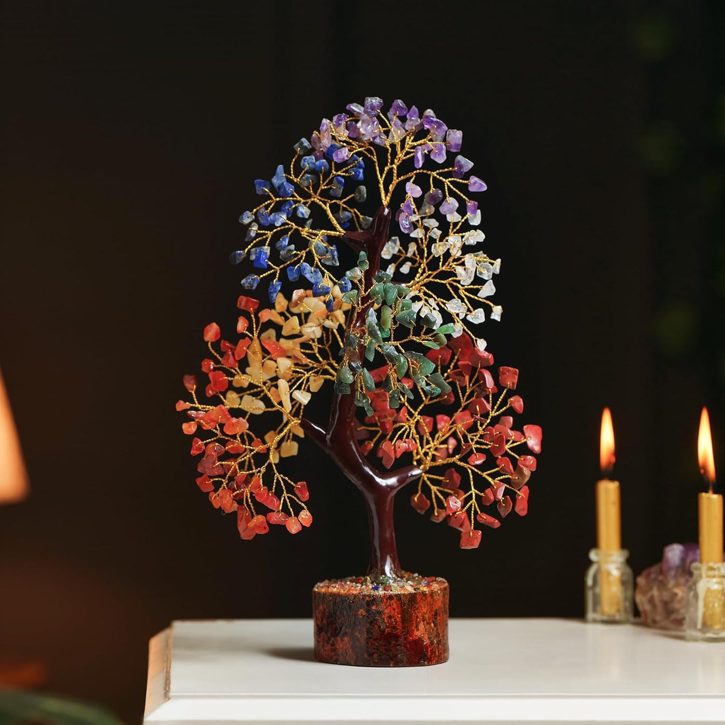 Seven Chakra Gemstone Tree with Chakra Pendant - Crystal Tree Home Decor, Birthday Gifts for Women, 10-12"