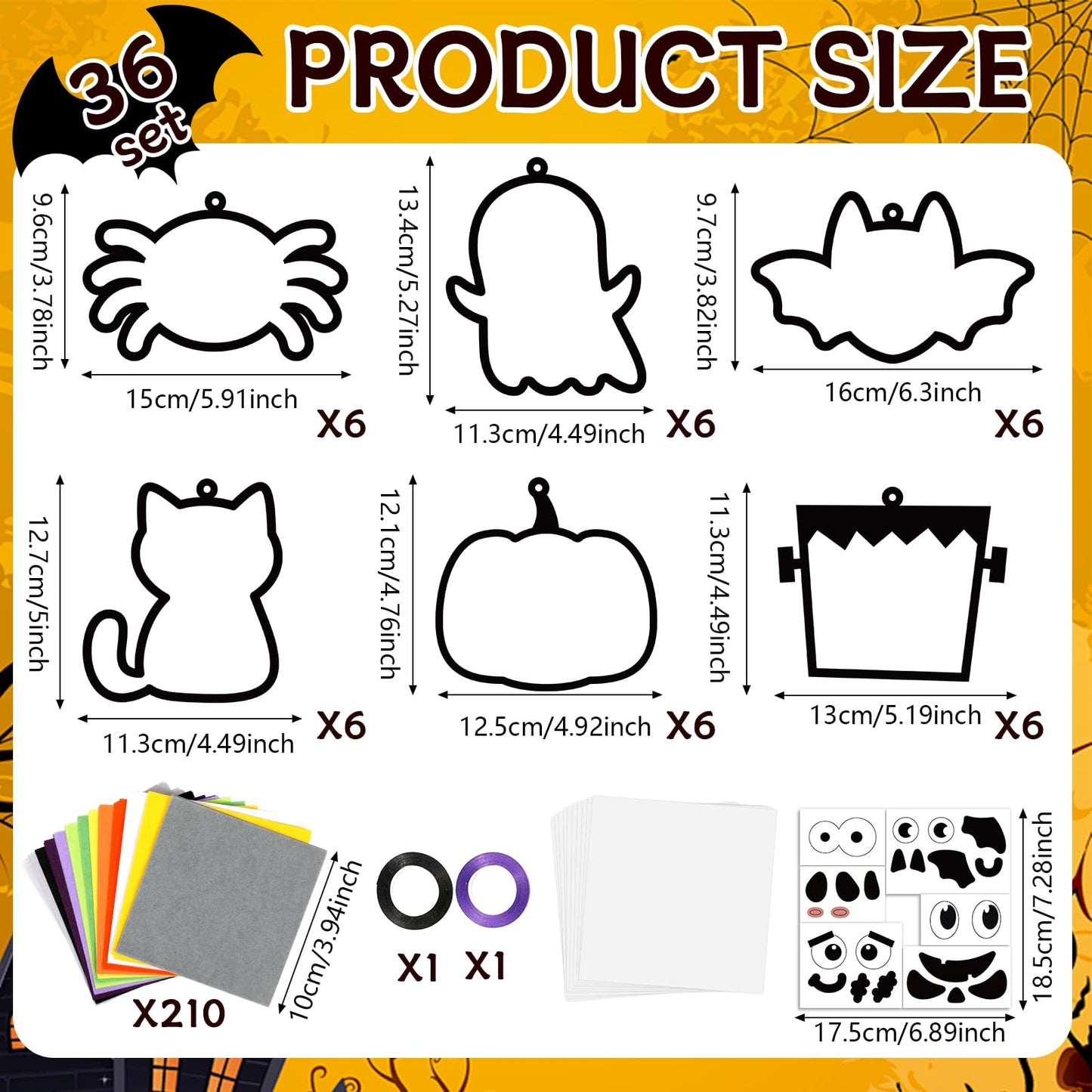 Lonfliness 36 Set Halloween Suncatchers Craft for DIY Pumpkin Ghost Cat Spider Window Tissue Paper Craft Kit Hanging Decor for Home Activity Art Project Birthday Party Favor Gift