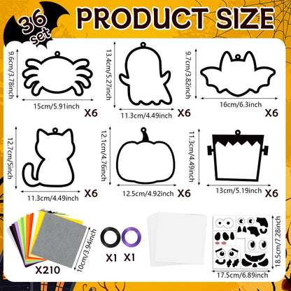 Lonfliness 36 Set Halloween Suncatchers Craft for DIY Pumpkin Ghost Cat Spider Window Tissue Paper Craft Kit Hanging Decor for Home Activity Art Project Birthday Party Favor Gift