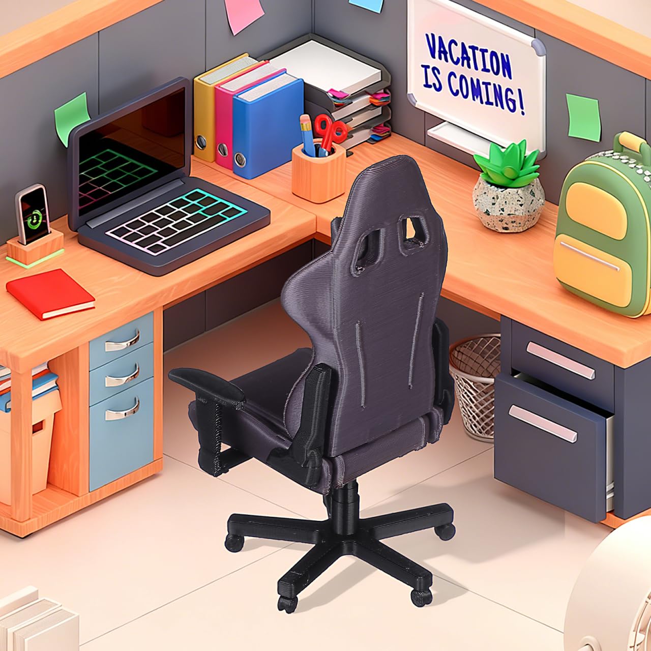Kisangel Miniature Gaming Chair, 1:12 Scale Dollhouse Office Decor, Detailed 3D Printed Gamer Computer Desk Accessory for Collectors and Display