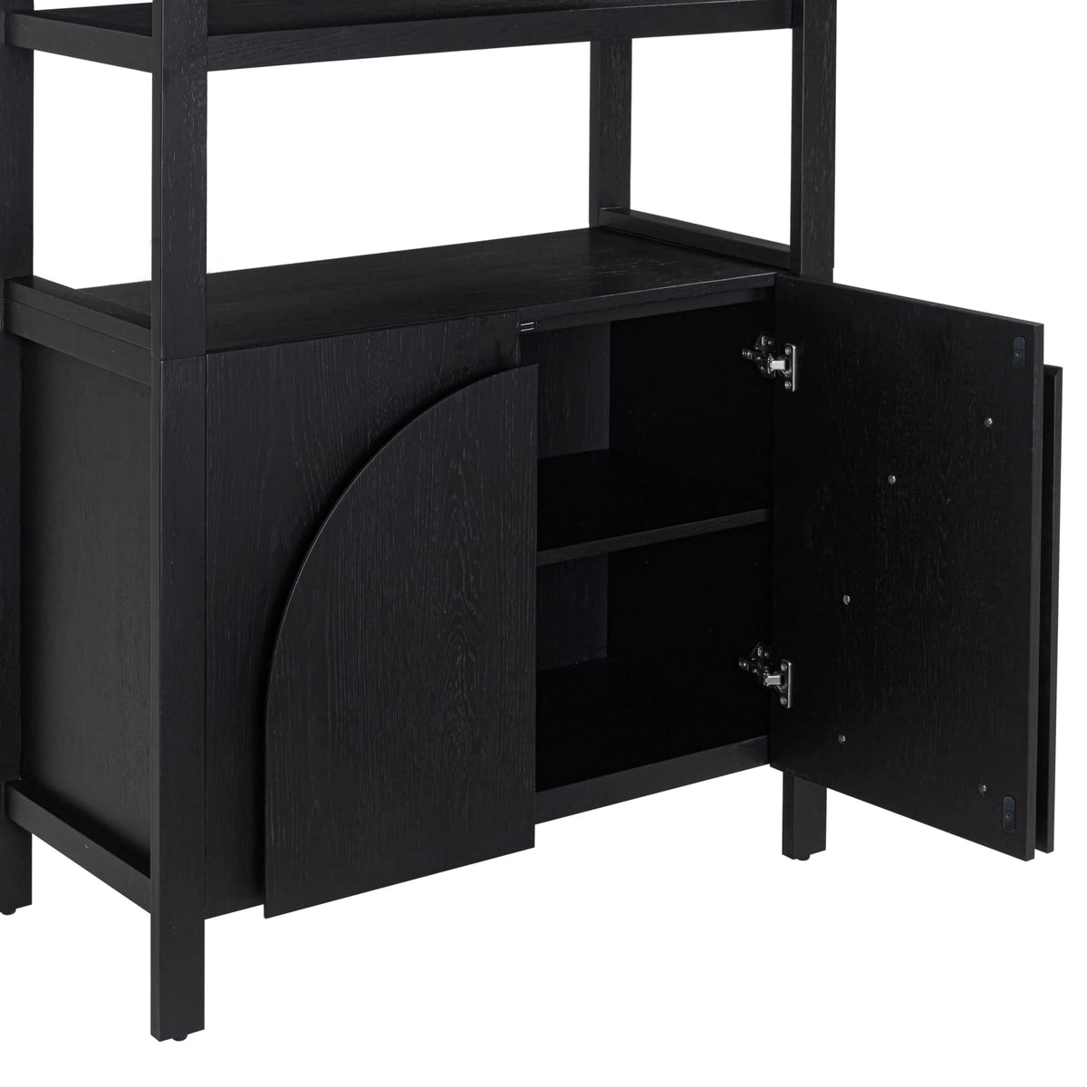 Nathan James Iris 3 Tier Bookshelf, Arched Bookcase Cabinet, Solid Wood Bookcase with Cabinet Base, Boho Bookshelf in Midnight Charcoal Finish