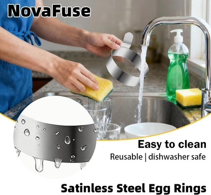 NOVAFUSE Set 4 of Fried Egg Moulds, Stainless Steel Egg Rings, Omelette Mould, Pancake Mould