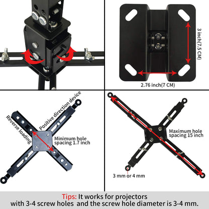 Tonalee Projector Mount Wall or Ceiling Projection Mount Bracket with Adjustable Height and Extendable Arms Mounts for Home and Office Projector