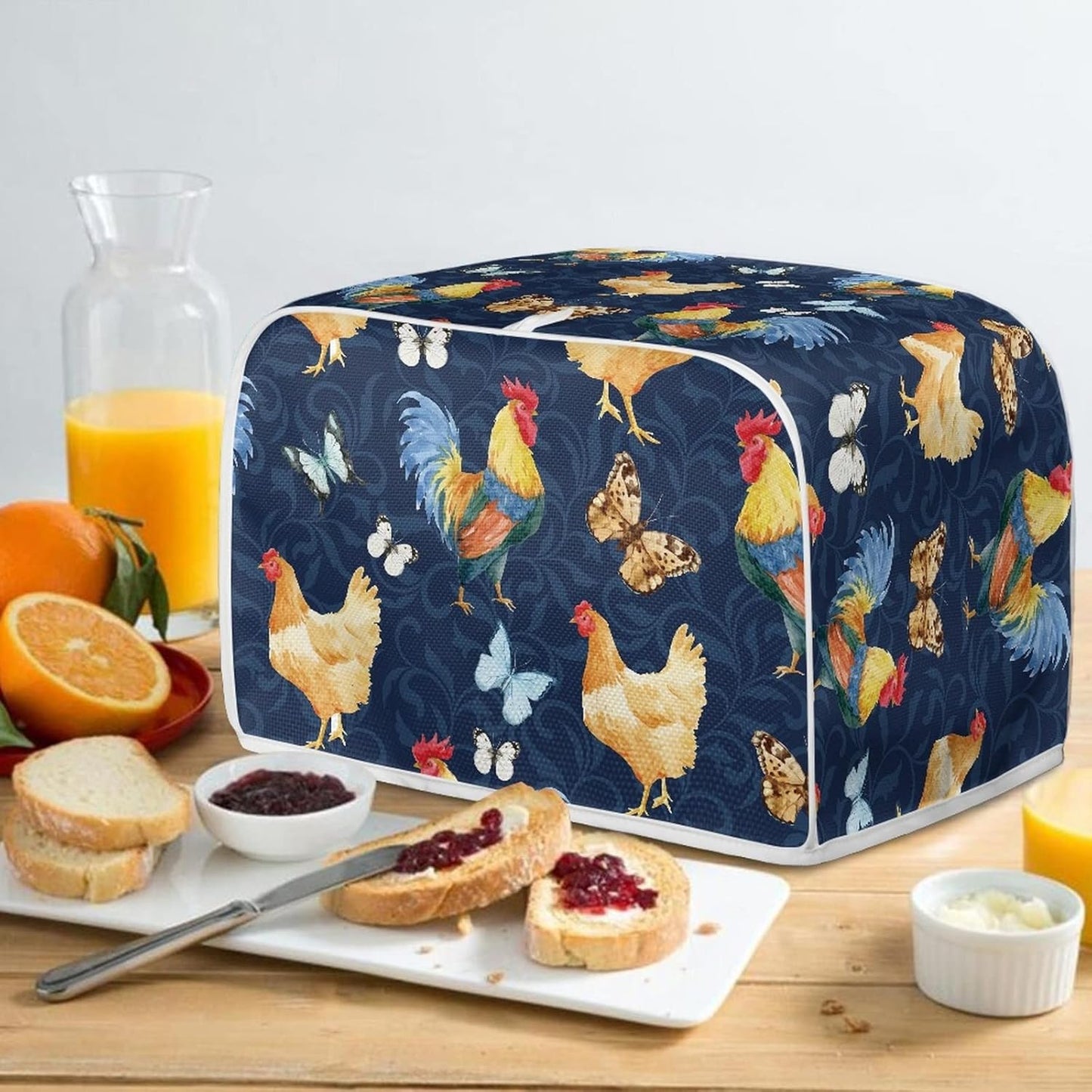 Washable Toaster Dust Cover, 4 Slice Chicken Rooster Decorative Cover, Kitchen Appliance Protector, Fingerprint