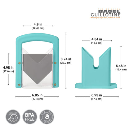 Hoan Bagel Guillotine Universal Slicer with Built In Safety Shield to Protect Fingers. Perfect for Smoothly Slicing Bagels, Buns, Muffins and More, Non Stick. 9.25 inch, Aqua Sky