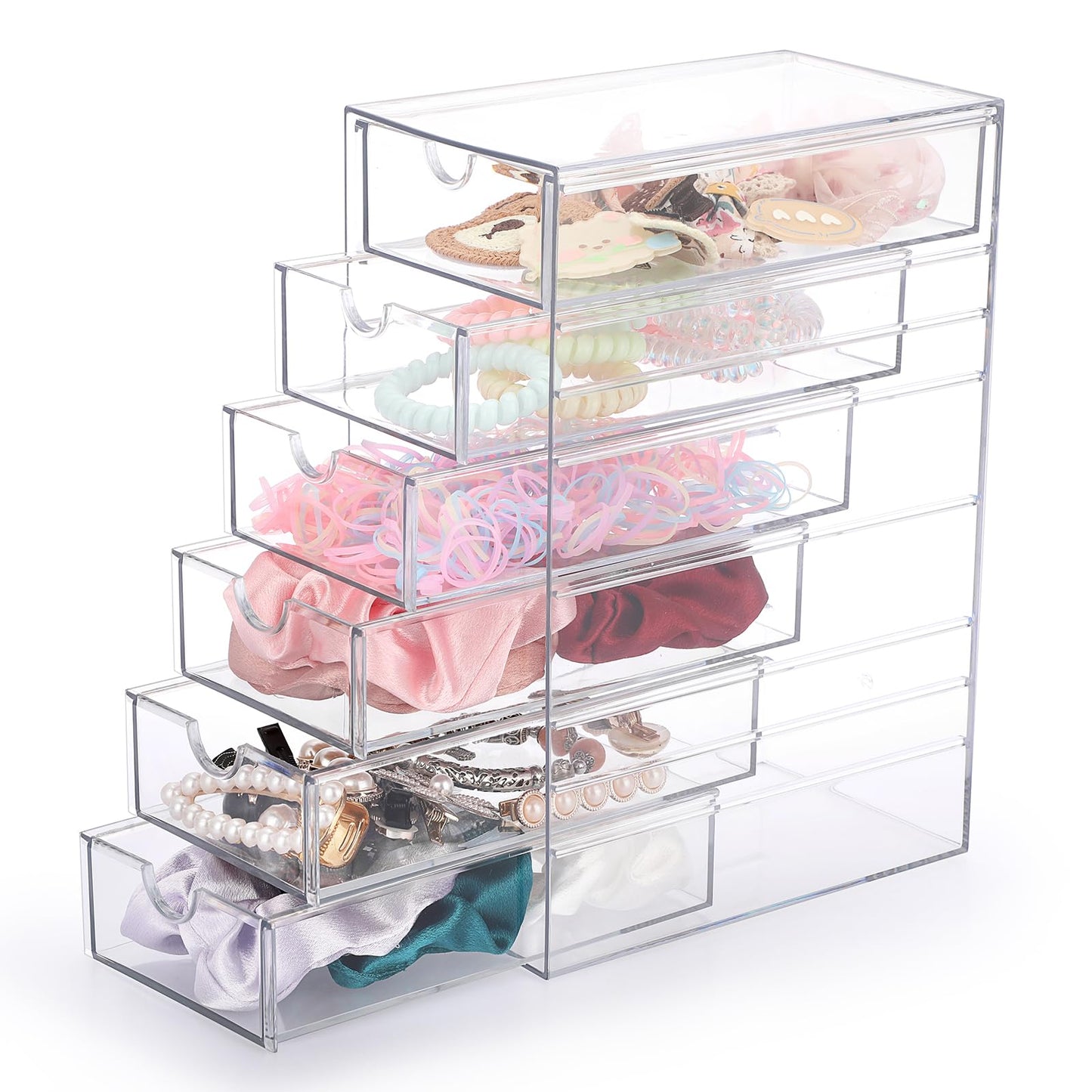 Hipiwe Plastic Drawer Organizer Clear Desktop Drawers Box with 6 Pull Out Drawer Compact Storage Box for Cabinet Vanity Bathroom Bedroom Pantry Shelf Office Closet Organization