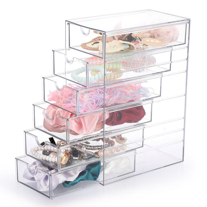 Hipiwe Plastic Drawer Organizer Clear Desktop Drawers Box with 6 Pull Out Drawer Compact Storage Box for Cabinet Vanity Bathroom Bedroom Pantry Shelf Office Closet Organization