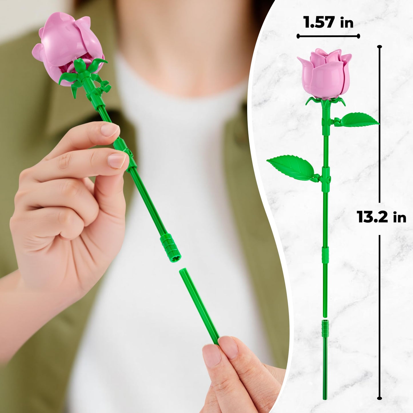 EWED Rose Flower Bouquet Building Set: Artificial Flowers Botanical Collection Blocks Kit for Women Girls Wife Adults Home Decor Thanksgiving Christmas Mother's Day Valentine's Gifts 6-Pack