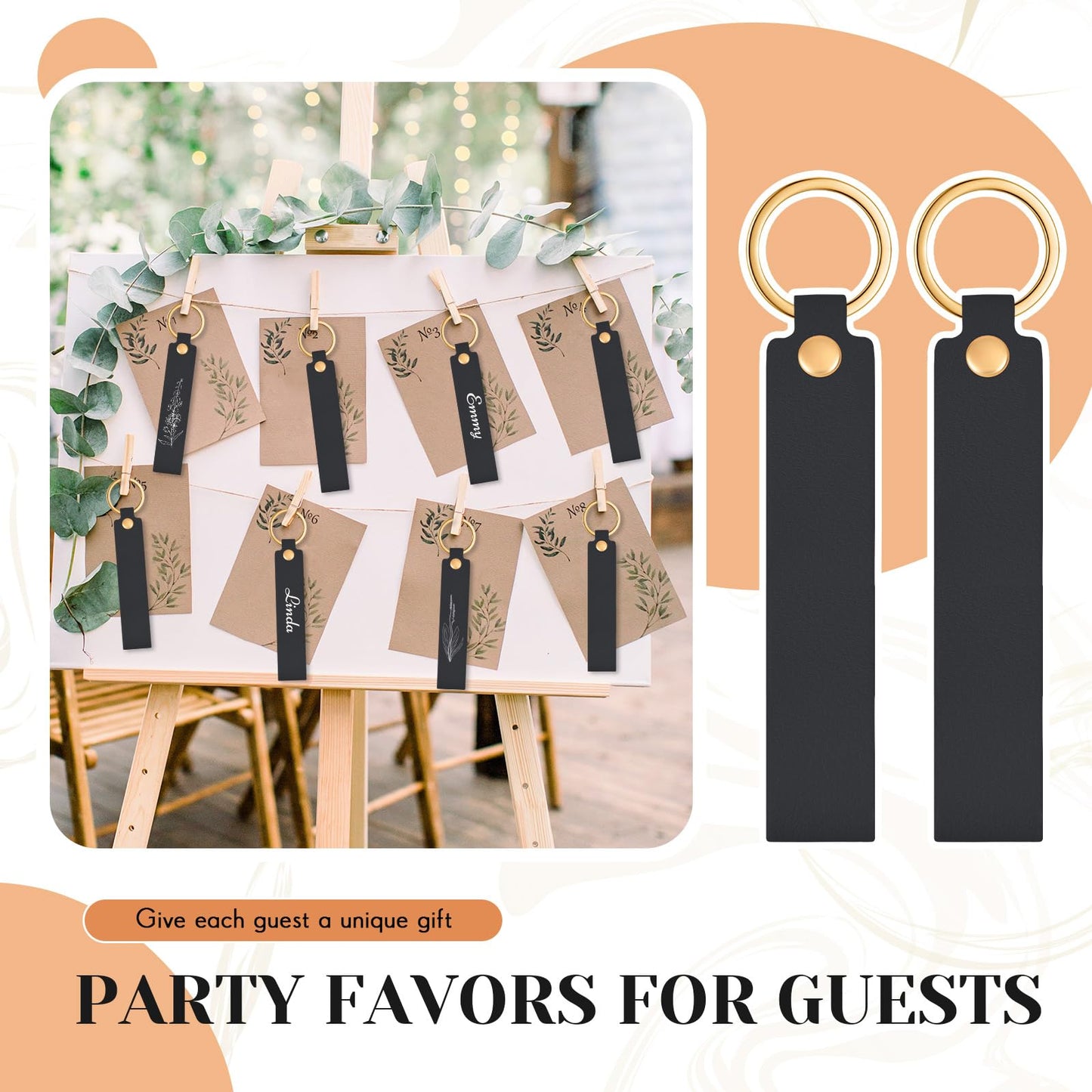 Wavyknot 100 Pcs PU Leather Keychain Blanks Bulk Laser Engraving Blanks Keychain Kit with Key Rings for DIY Key Chains Craft (5.6 x 0.8 Inches,Black)