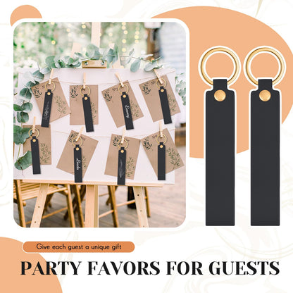 Wavyknot 100 Pcs PU Leather Keychain Blanks Bulk Laser Engraving Blanks Keychain Kit with Key Rings for DIY Key Chains Craft (5.6 x 0.8 Inches,Black)