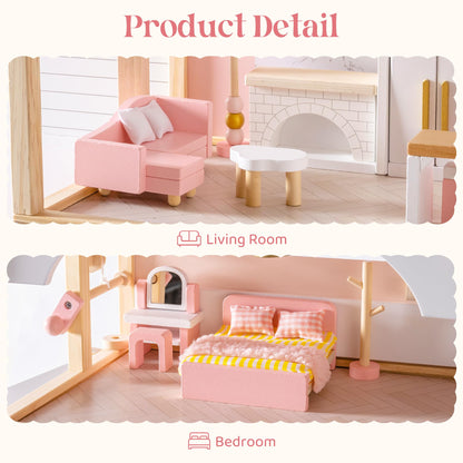 ROBUD Wooden Dollhouse Furniture Set, 28 Pcs Doll House Accessories, Miniature Furniture Including 6 Room Kits, Pretend Play Toys, Gift for Boys and Girls,3+