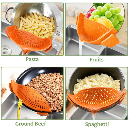 YEVIOR Clip on Strainer for All Pots Pan,Silicone Pasta Strainer Kitchen Gadgets,Collapsible Colander for Noodle,Vegetables,Fruit,Spaghetti (Grey)