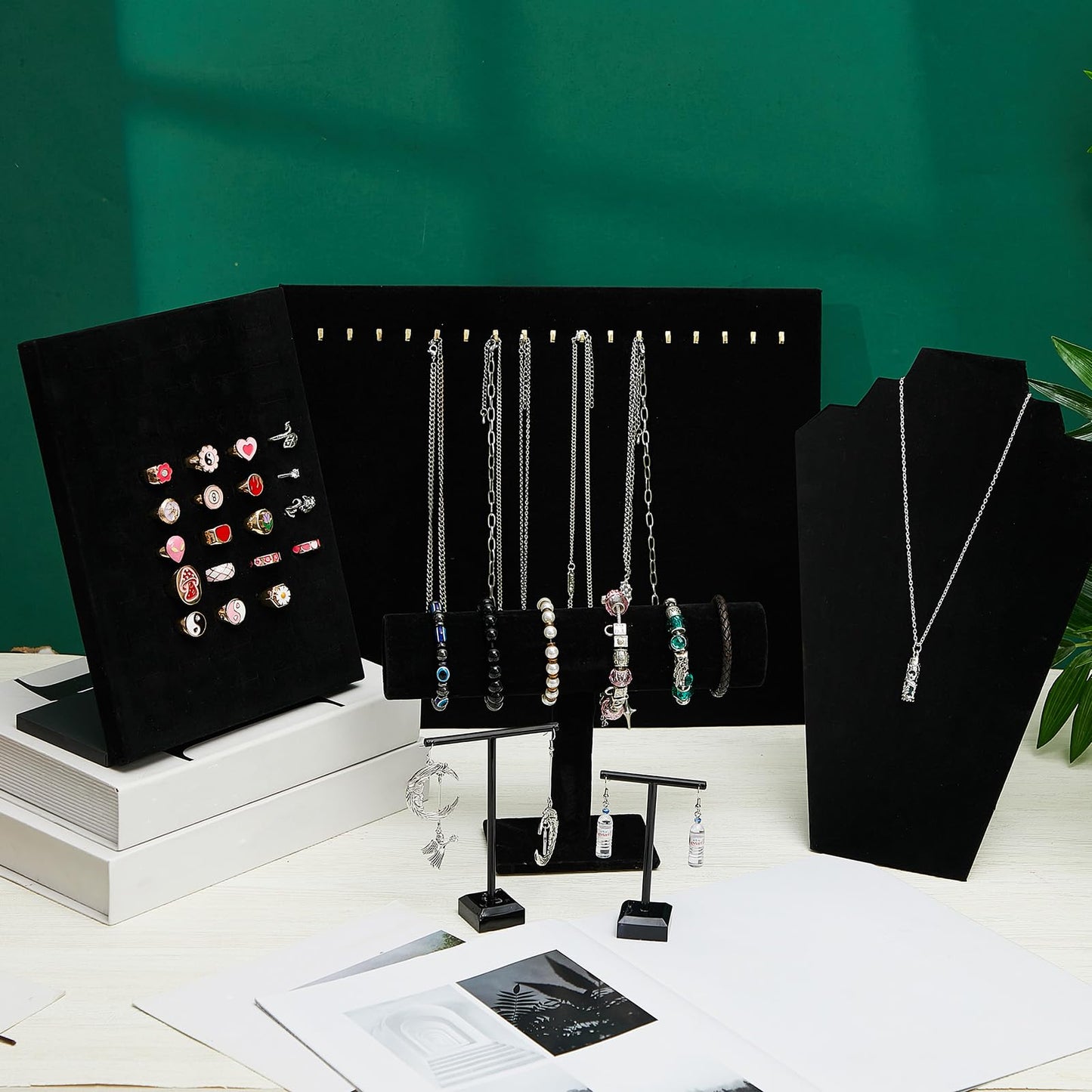 Henoyso 22 Pcs Velvet Jewelry Display Set Jewelry Display for Selling Necklace Stand Bracelet Holder T Shape Earring Stand (Black)