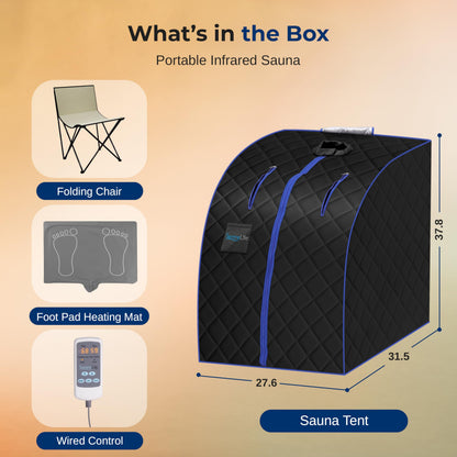 SereneLife Compact & Portable Infrared Steam Sauna, Personal Spa Style Sauna for at-Home Relaxation and Rejuvenation, Easy Access Sit-in Design, Foldable Chair, Energy Efficient, Foot Pad Heating Mat