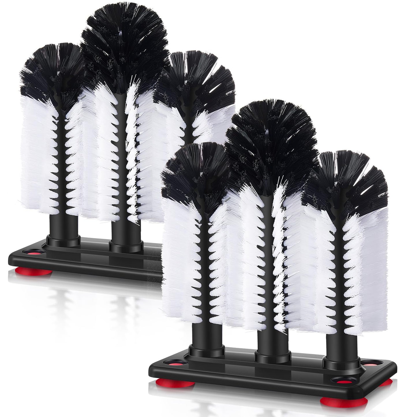 Havawish 2 Pack Water Bottle Cleaning Brush with Suction Base, 3 Head Bristle Bar Glass Washer for Sink, Cup Washer Brush Cleaner for Bar Beer Cup, Wine Glass, Long Leg Cup Kitchen Tools