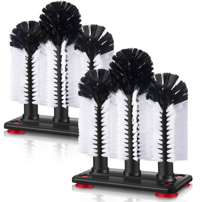 Havawish 2 Pack Water Bottle Cleaning Brush with Suction Base, 3 Head Bristle Bar Glass Washer for Sink, Cup Washer Brush Cleaner for Bar Beer Cup, Wine Glass, Long Leg Cup Kitchen Tools
