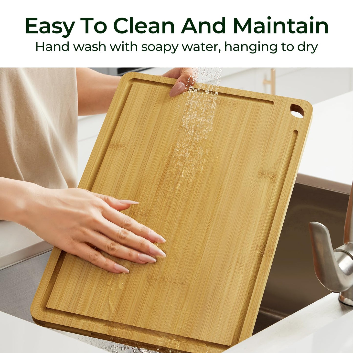 Bamboo Cutting Board, Durable Wood Cutting Boards for Kitchen with Deep Juice Grooves & Built-in Handles, Ideal Charcuterie & Chopping for Meat, Vegetables and Fruits Ideal Kitchen Gifts