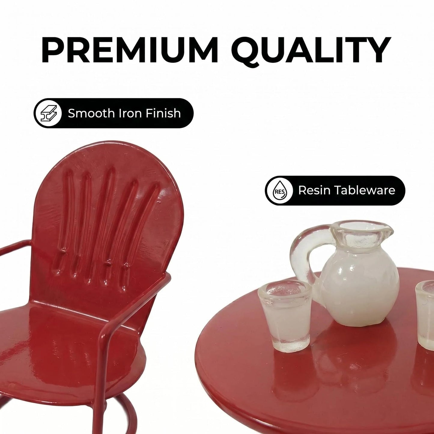 6 PCS Miniature Bistro Table & Chairs Set with Milk Pitcher Cups, 1 12 Scale Dollhouse Furniture Fairy Garden Patio Decoration Accessories