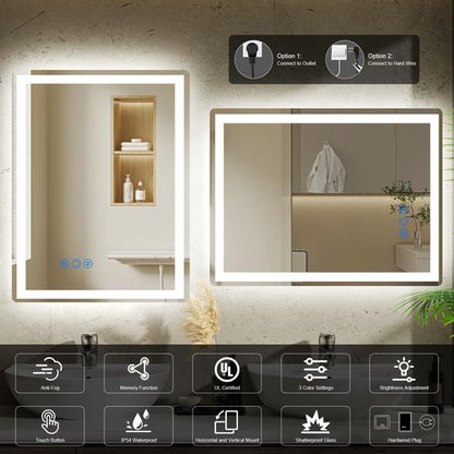 LED Bathroom Mirror 20X28 Makeup Mirror with Lights, Wall-Mounted Vanity Mirrors, Hollywood Lighted Mirror with Stepless Dimmable, Anti-Fog Wall Mirrors Back Front Light Bathroom Mirror (20"x28")