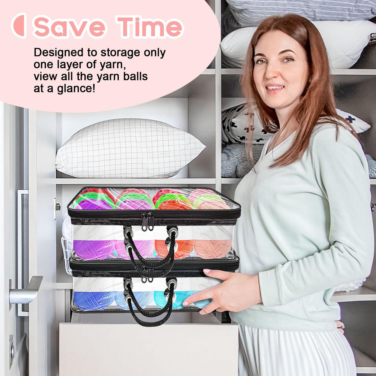 Yarn Storage Bags 3 Pack, Clear Yarn Storage Organizer 12x16x4 Inches