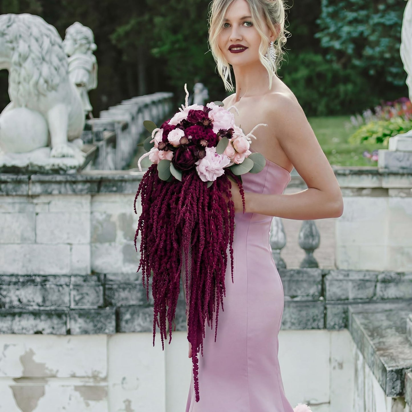 Suncalla 12 Pcs Dark Purple Spring Natural Dried Amaranthus Hanging Flowers Amaranthus Artificial Flowers for Wedding Arch Bouquet Floral Garland Wall Home Decoration (23 Inch)