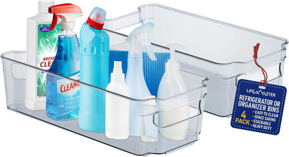 Stackable Clear Pantry Organizers and Storage Bins - 4 Pack for Kitchen Organization, Freezer Storage