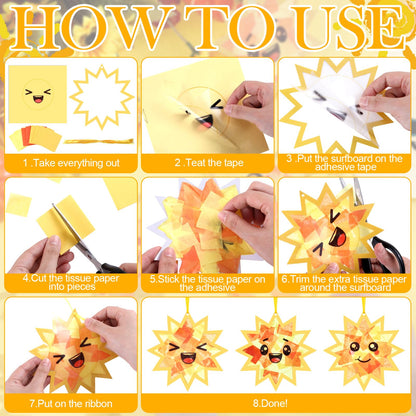 AmazingSpark 30 Pcs Sun Suncatchers Paper Craft Spring Sun Face DIY Stained Glass Effect Tissue Paper Kits Gift Bulk for Summer Sunshine Activities Art Party Decor