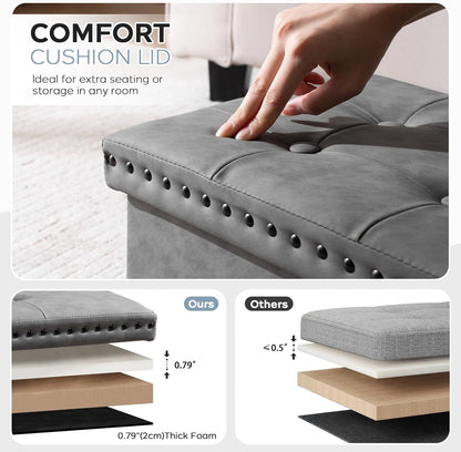 16x12x12 inches, 242 lb, oakvivo Storage Ottoman Cube Small Faux Leather Tuffed Foot Rest Stool with Rivet Design