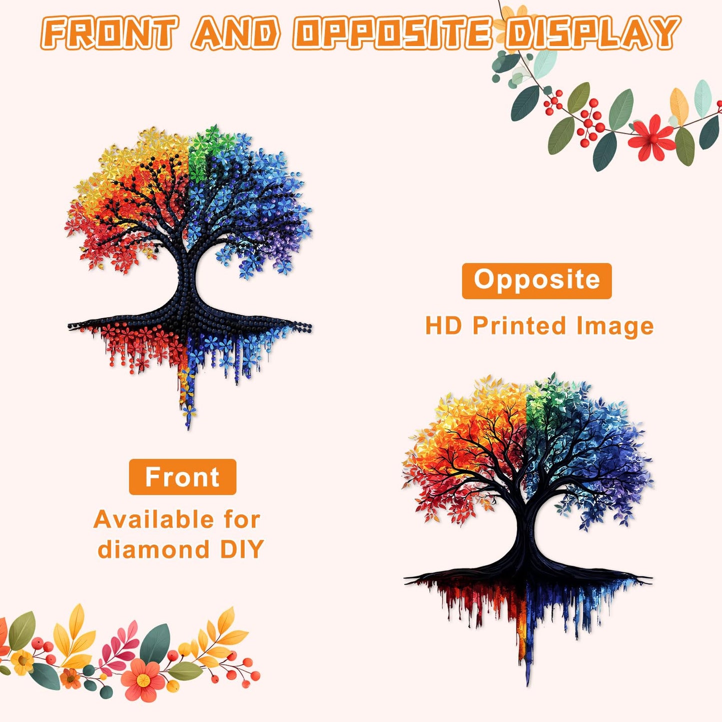 KEYIFA Tree of Life Diamond Art Hanging Kits with Chain, Special Shaped Drill Diamond Painting Pendant, Abstract Crystal Gem Art Pendant 5D Window Crafts for Wall Garden Door Decor, Width 7.9inch