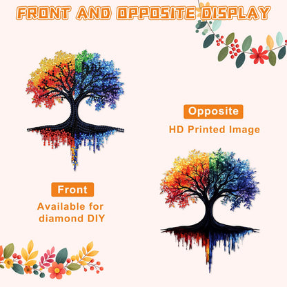 KEYIFA Tree of Life Diamond Art Hanging Kits with Chain, Special Shaped Drill Diamond Painting Pendant, Abstract Crystal Gem Art Pendant 5D Window Crafts for Wall Garden Door Decor, Width 7.9inch
