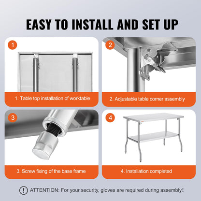 VEVOR Stainless Steel Foldable Work Table, 30 * 48 Inch Heavy Duty Food Outdoor Double Layer Stainless Steel Worktable for Commercial Kitchen Restaurant