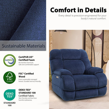 EONIX Dual Motor Zero Gravity Power Recliner Chair, 400lbs Lay Flat Recliner Sofa Chair, Independent Adjustable Footrest and Backrest, Cozy Padding and Cushion, SXXY007032, Navy Blue
