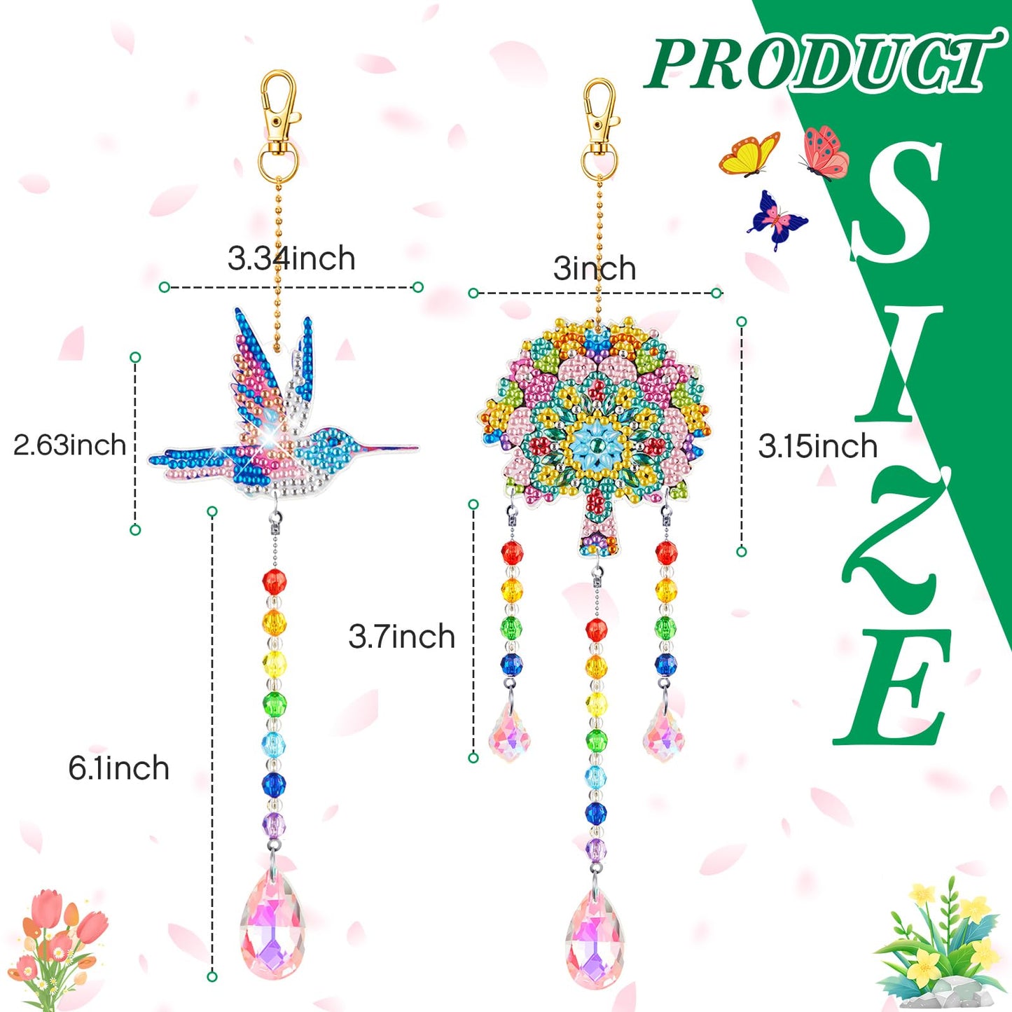Thyle 9 Pcs Diamonds Painting Suncatcher Kit Wind Chimes DIY Diamond Kits Diamond Art Sun Catchers for Adults DIY Crafts Garden Home Decor Crystal Hanging Ornaments, 9 Styles