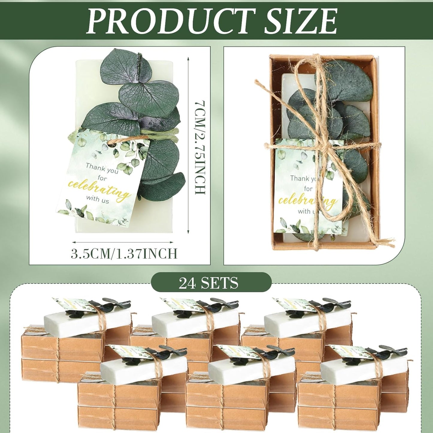 24 Sets Mini Eucalyptus Handmade Soaps Wedding Soap Bulk Party Gifts Baby Shower Gifts for Guest with Thank You Cards