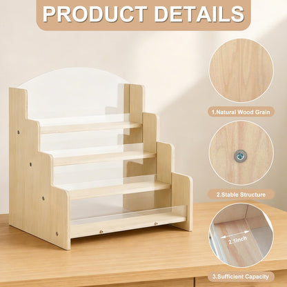 Kesiya Greeting Card Display Stand , Acrylic Sticker Display Holder for Vendors, Counter Retail Display Rack , 4-Tiered Wooden/Acrylic Display stand for postcard /Brochure/Photos/Picture