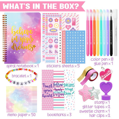 Nollh DIY Journal Kit for Girls - 200+PCS Teen Tween Girl Gifts Trendy Stuff, Stocking Stuffers, Scrapbook Supplies Stationery Set, Art Crafts Kit - Ideal Gifts for 8 9 10 11 12 13 14 Year Old Girl