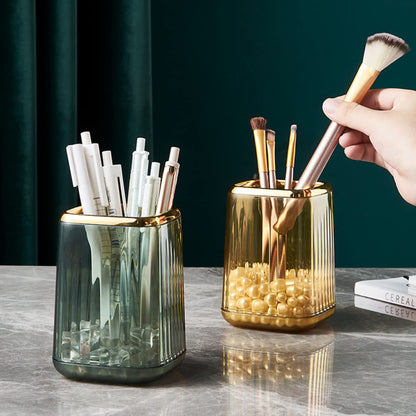 RANNYOZIO 2pcs Makeup Brush Organizer Holder Plastic Pen Pencil Holder Toothbrush Comb Storage Cup Cosmetic Tools Holder for Dresser Bathroom Office(Yellow)