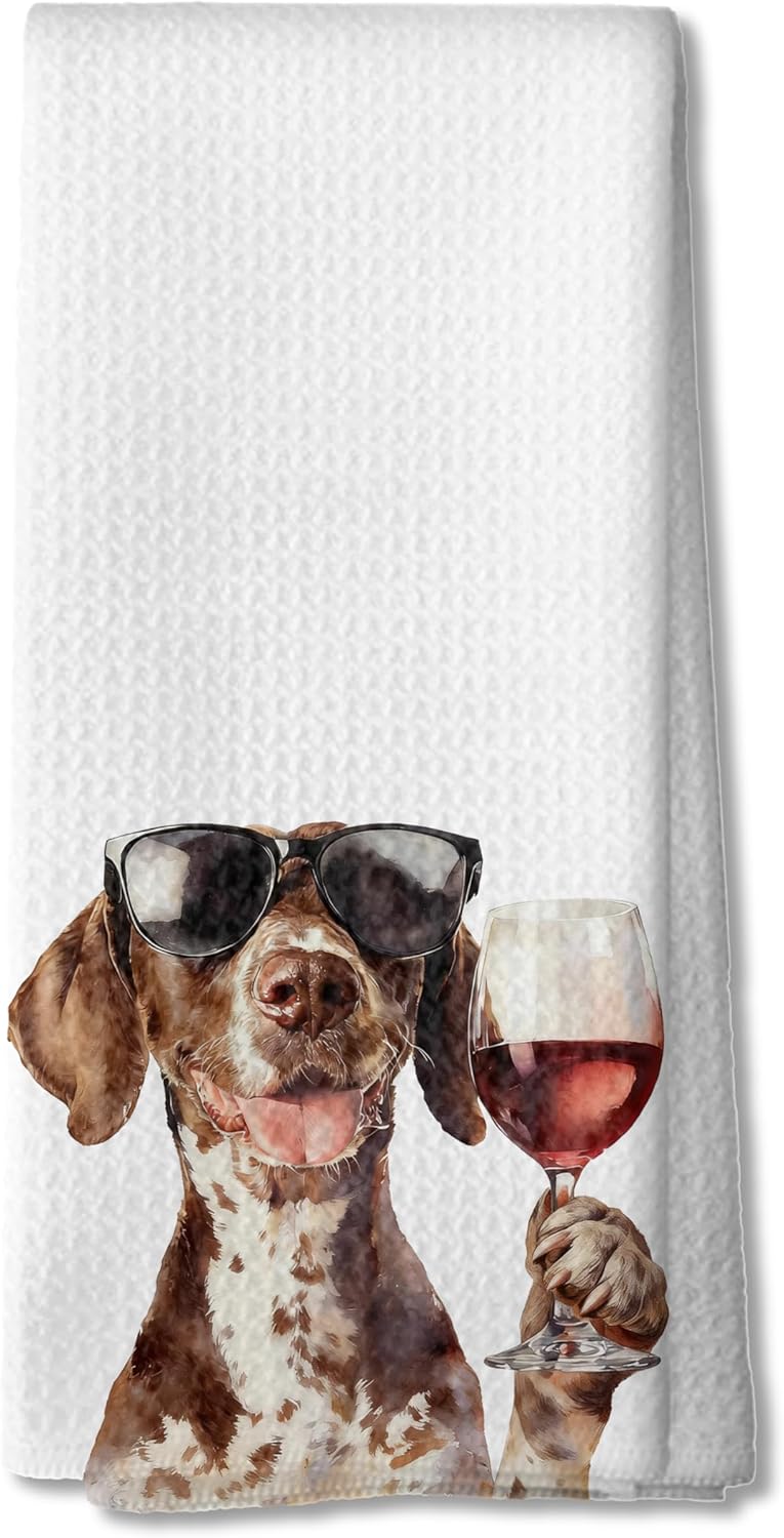 16x24 Inch Funny Wine German Shorthaired Pointer Kitchen Towels, German Shorthaired Pointer Gifts Dish Tea Towels