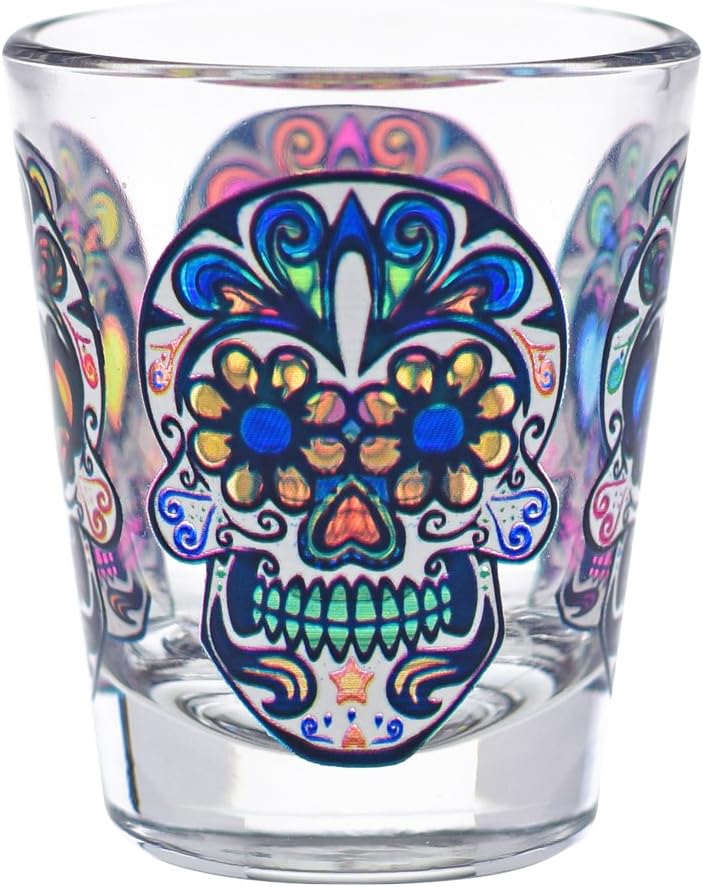 Culver 1.75-Ounce Sugar Skulls Decorated Shot Glasses, Set of 4