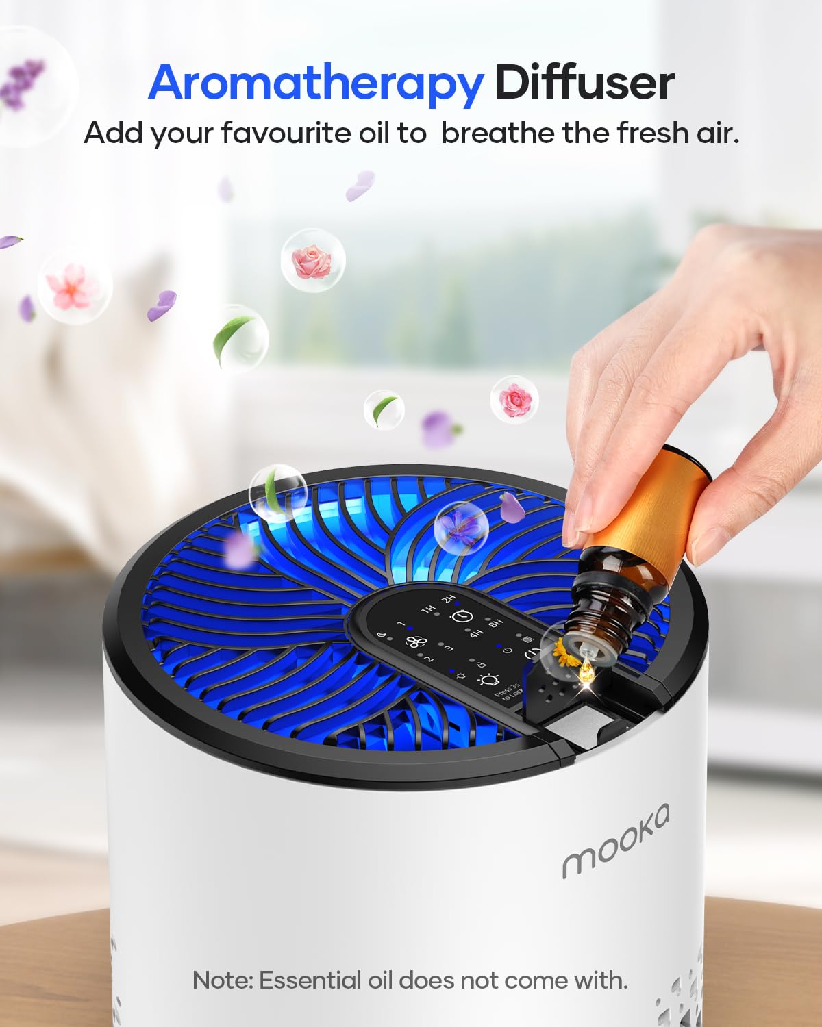 Air Purifiers for Bedroom Home, MOOKA HEPA Air Purifier for Home Pets with Fragrance Sponge for Smoke Dust Pollen Dander Odor, Small Air Cleaner with Sleep Mode Night Light Timer, KJ067L, White