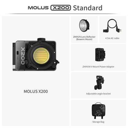 ZHIYUN MOLUS X200 Bi-Color Standard 200W Video Light [Official] Handheld Continuous Output Light Portable Professional Photography Light Bowens Mount 2700K~6500K CRI≥95 TLCI≥97 Only 800g (NO Battery)