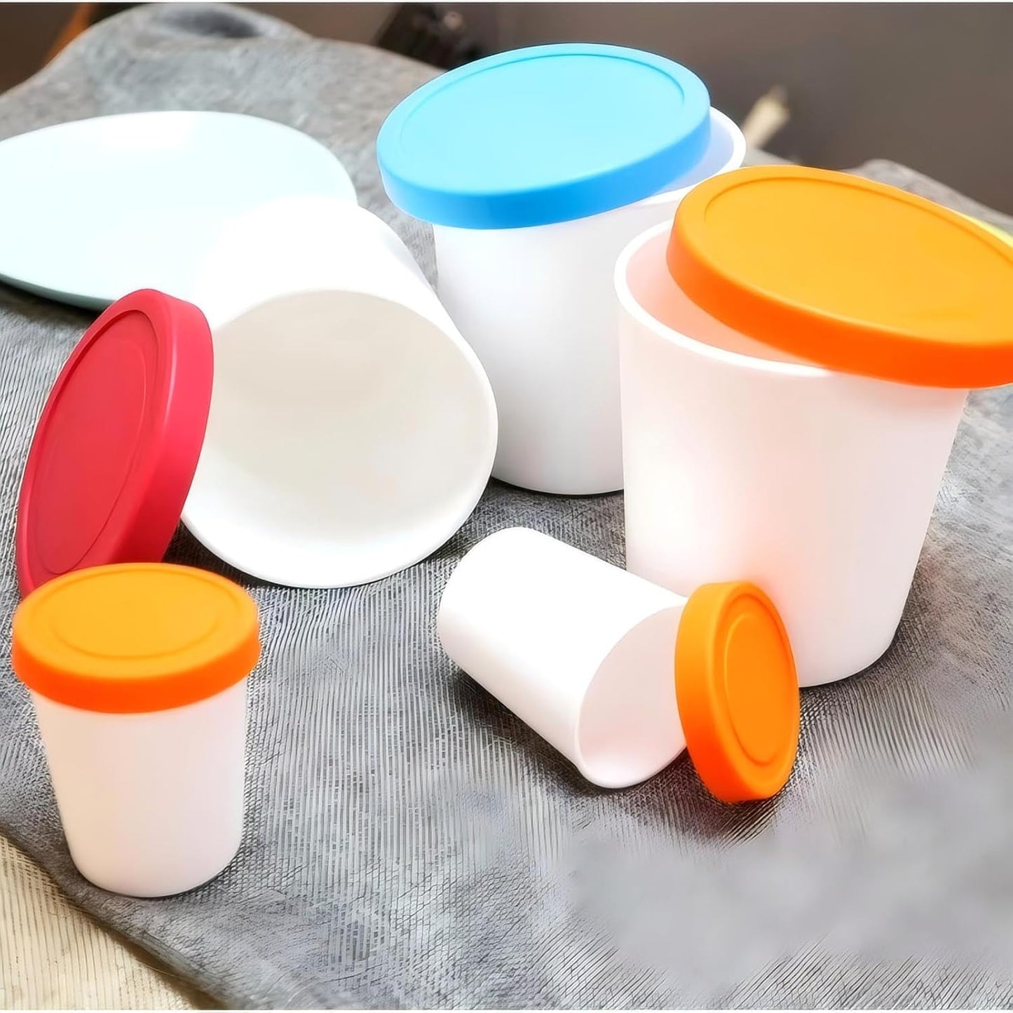 YQMYXG 32 Oz (4 Pack 1 Ice Cream Containers for Homemade, Ice Cream Containers with Silicone Lids Leak-Free, Reusable