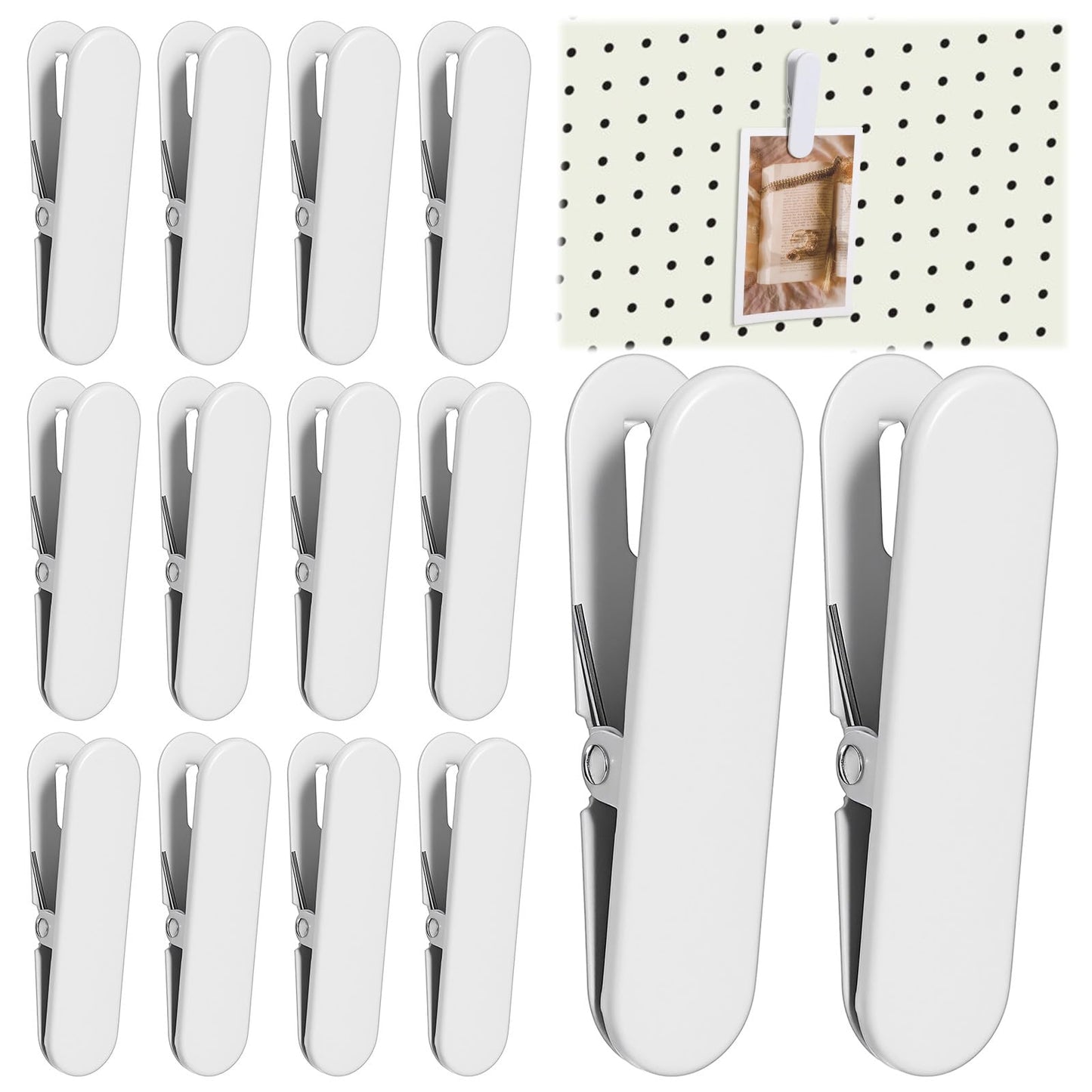Tolare 12 Pcs White Pegboard Clips, Metal Pegboard Accessories White Hooks for Wall Organizer, Kitchen Bathroom Office Craft Room Storage Display, 3" x 0.78"