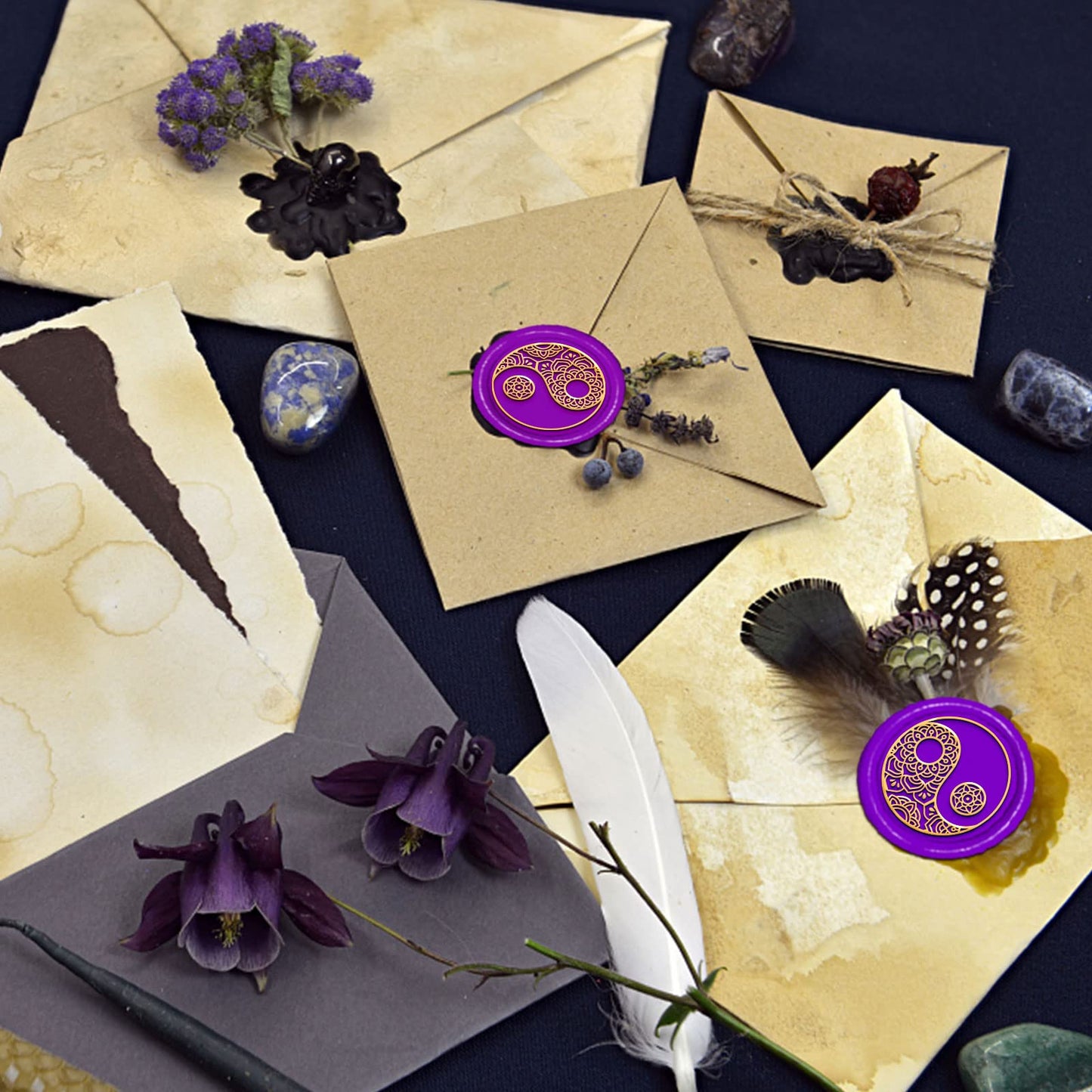 CRASPIRE Yin Yang Wax Seal Stamp Mandala Sealing Wax Stamps Mandala 30mm Retro Vintage Removable Brass Stamp Head with Wood Handle for Wedding Invitations Halloween Christmas Thanksgiving Gift Packing